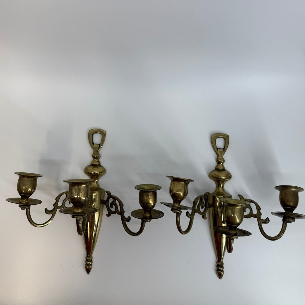 VTG Brass Sconces 3 arm Wall mounted Set 2 Candelabra Candle holder Solid cast